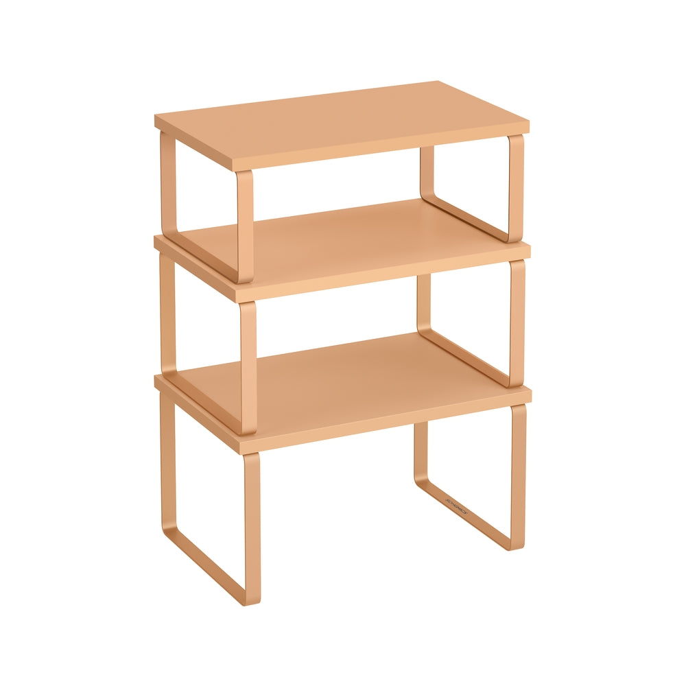 Kitchen Counter Shelves - Set Of 3 - Stackable Risers For Spice And Dish Display - Apricot