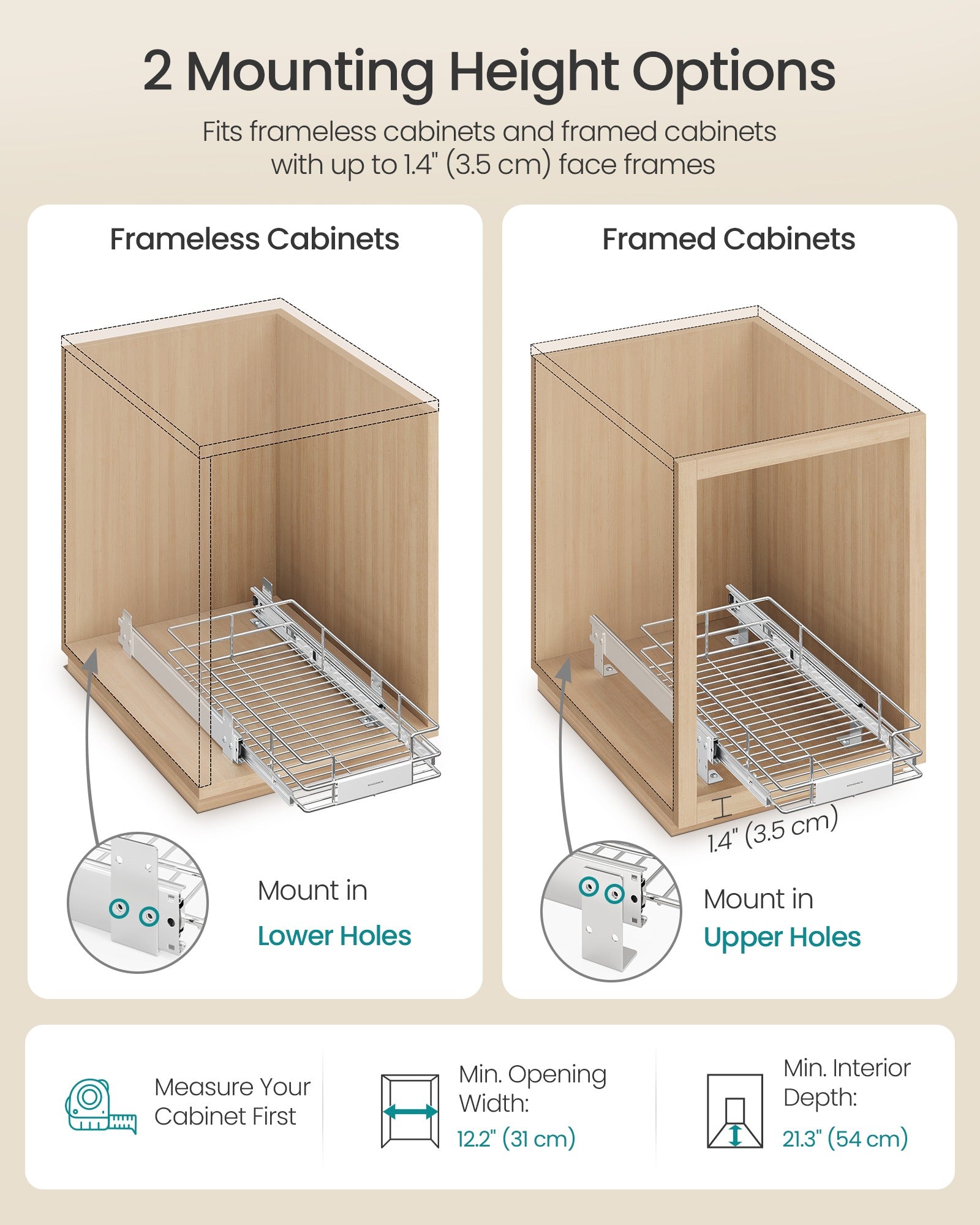 Pull Out Cabinet Organizer - Heavy Duty Steel - Slide Out Shelf - 21.3"x11.6"x5.3" - Silver - Silver