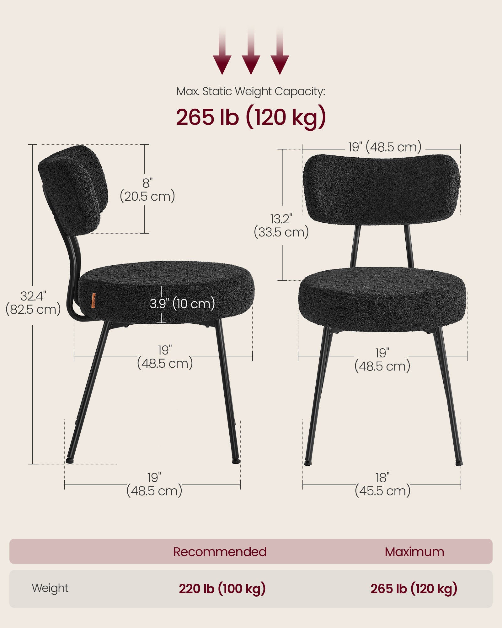 Dining Chairs Set of 6 - Modern Upholstered Dining Room Chairs - Ink Black