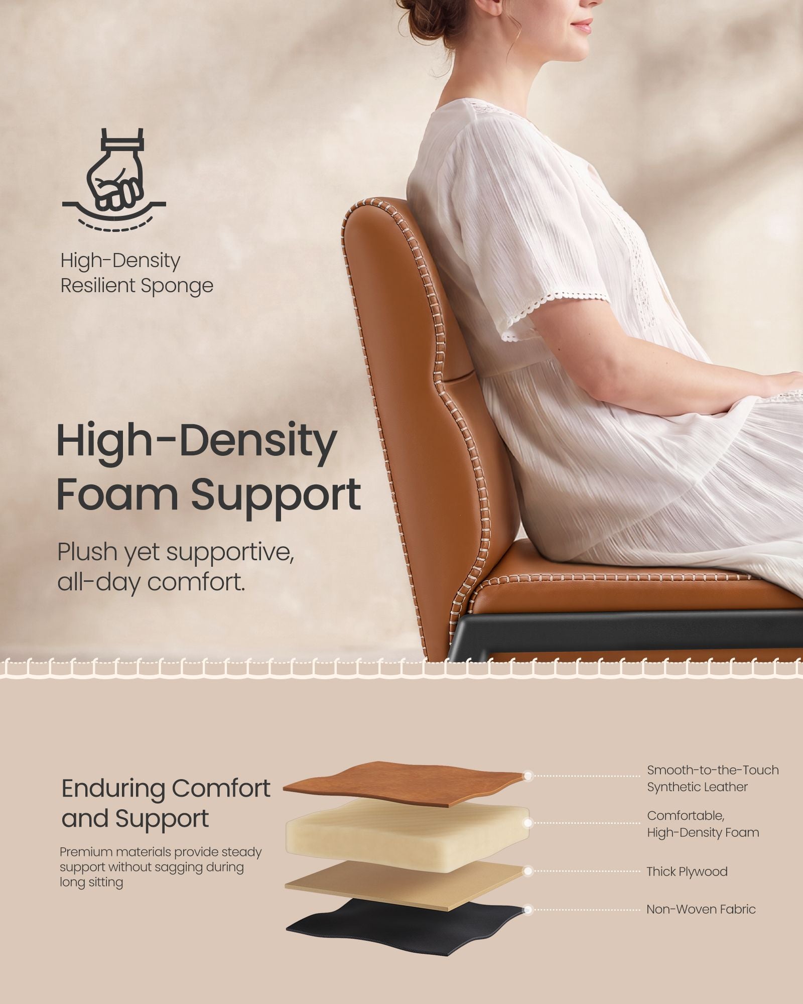 Dining Chairs Set of 2 - Caramel Brown, Matte Black
