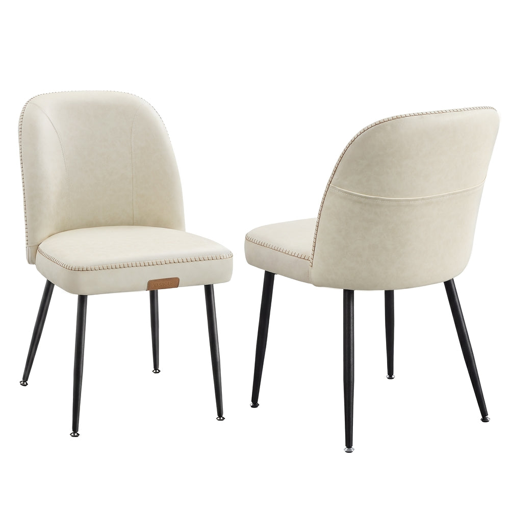Synthetic Leather Dining Chair with Storage Pocket - Cream White