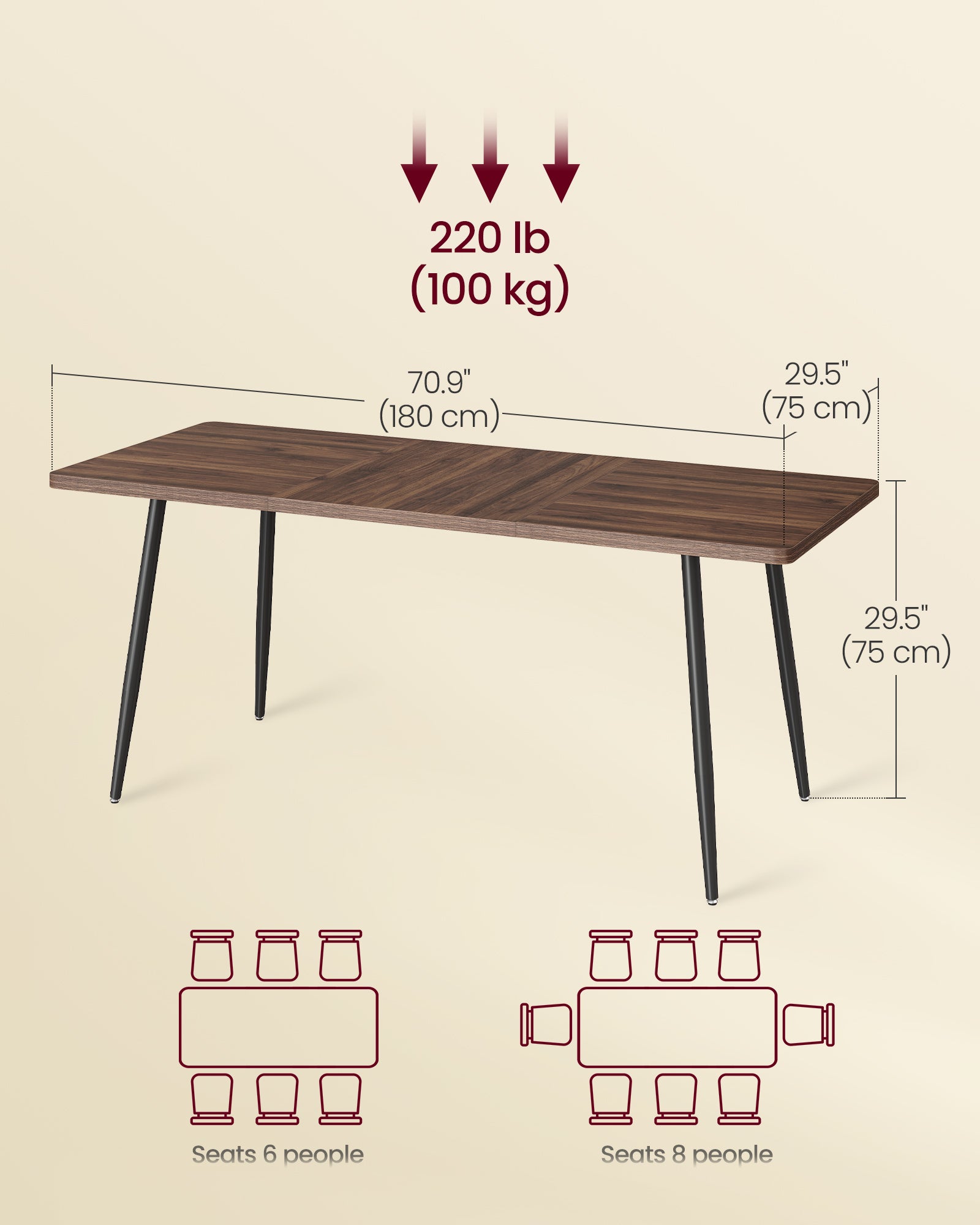 70.9" Dining Table for 6-8 People - Chestnut Walnut