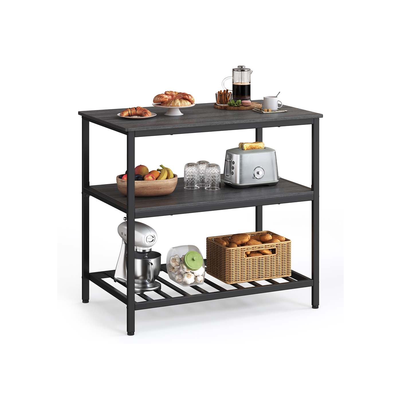47.2 Inches Kitchen Shelf with Large Worktop - Ebonised Oak, Black