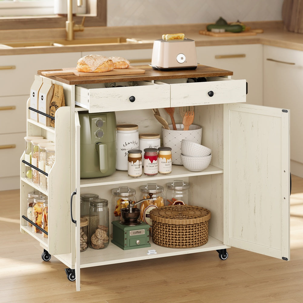 Mobile Kitchen Island - Portable Island with Spice Rack - Mobile Cart with Storage Cabinet