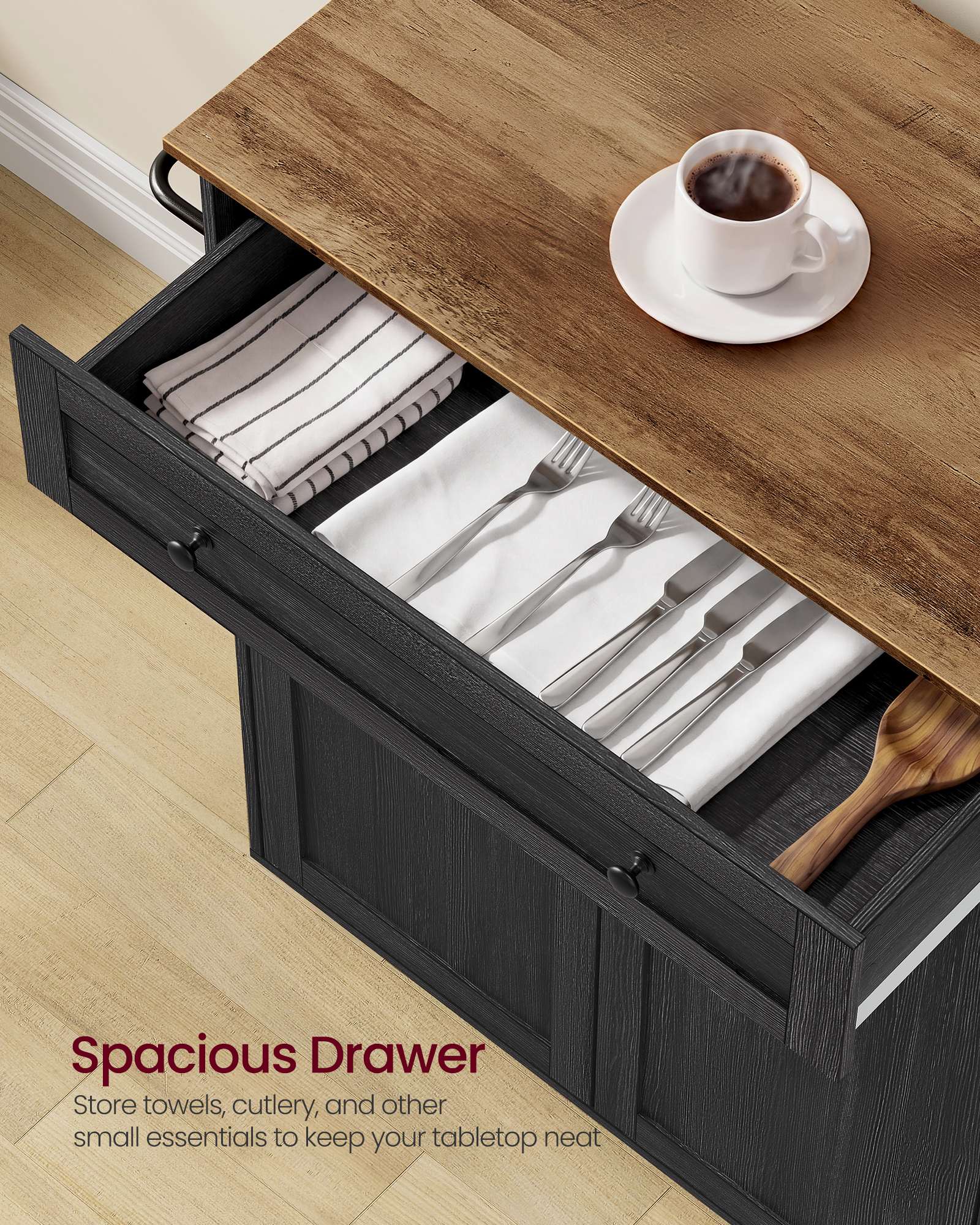 Mobile Kitchen Island - Charcoal Gray, Honey Brown