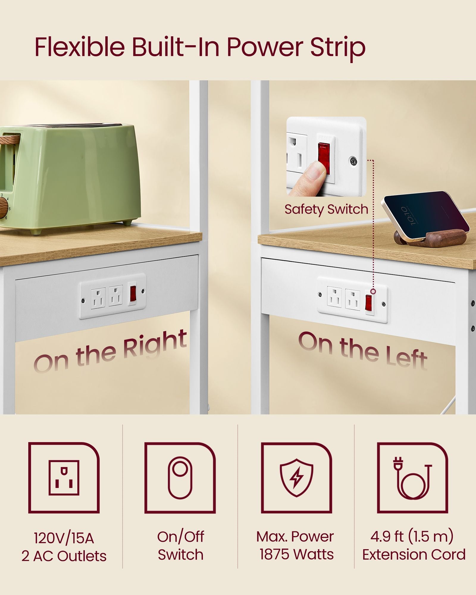 BARNET Collection - Kitchen Bakers Rack with Power Outlet