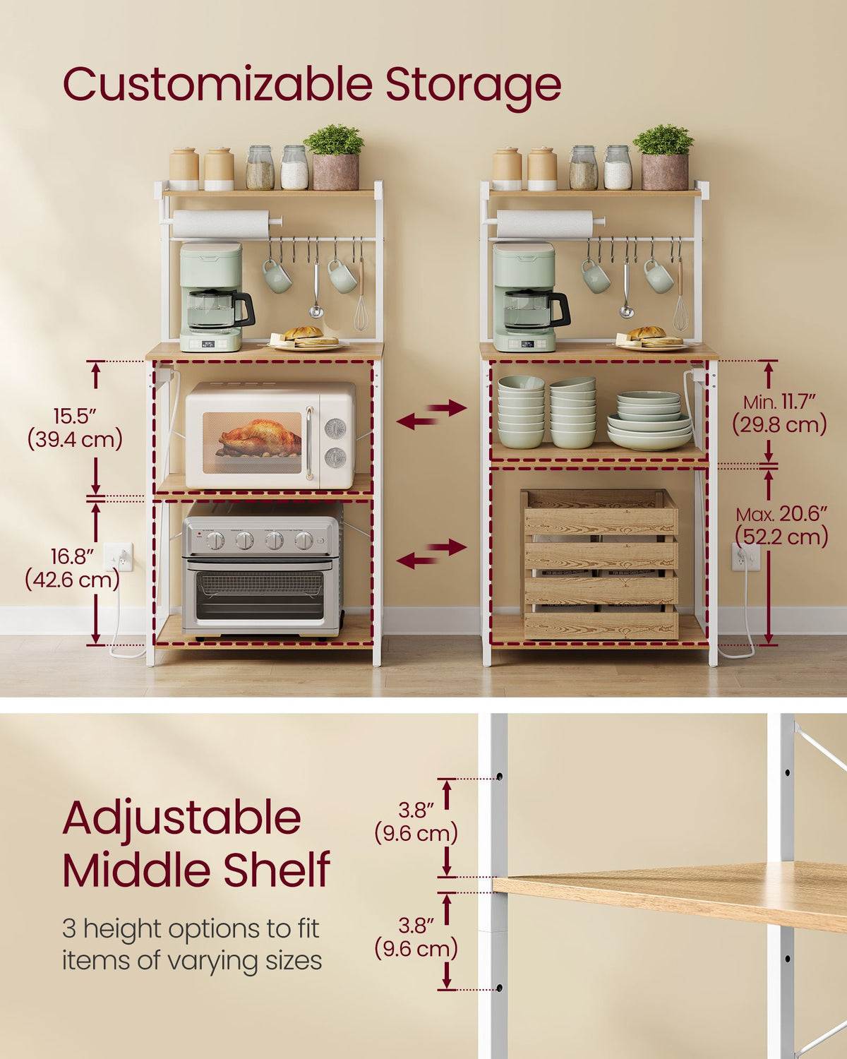 BARNET Collection - Kitchen Bakers Rack with Power Outlet