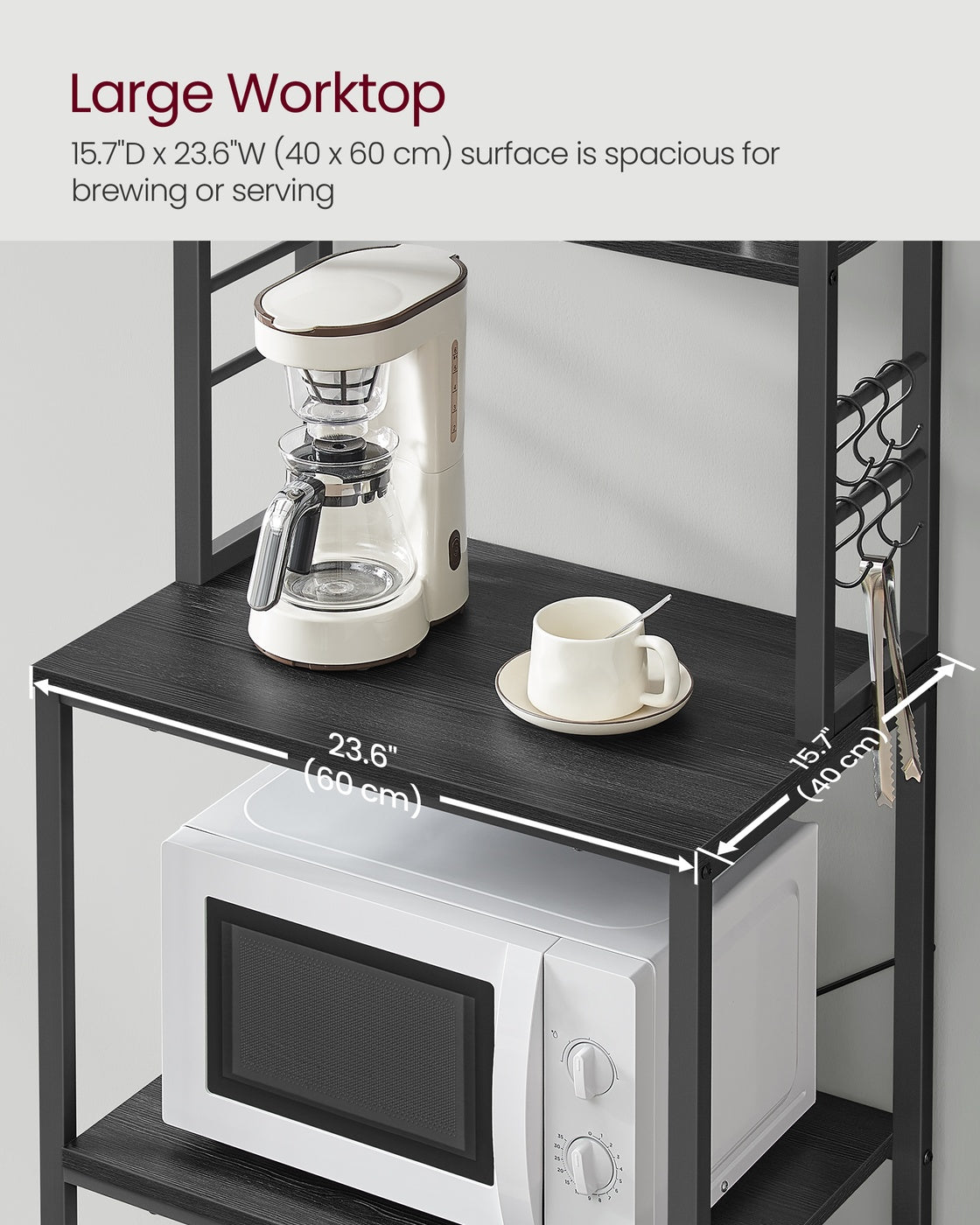 Baker's Rack for Kitchen - With Storage - 6 Hooks