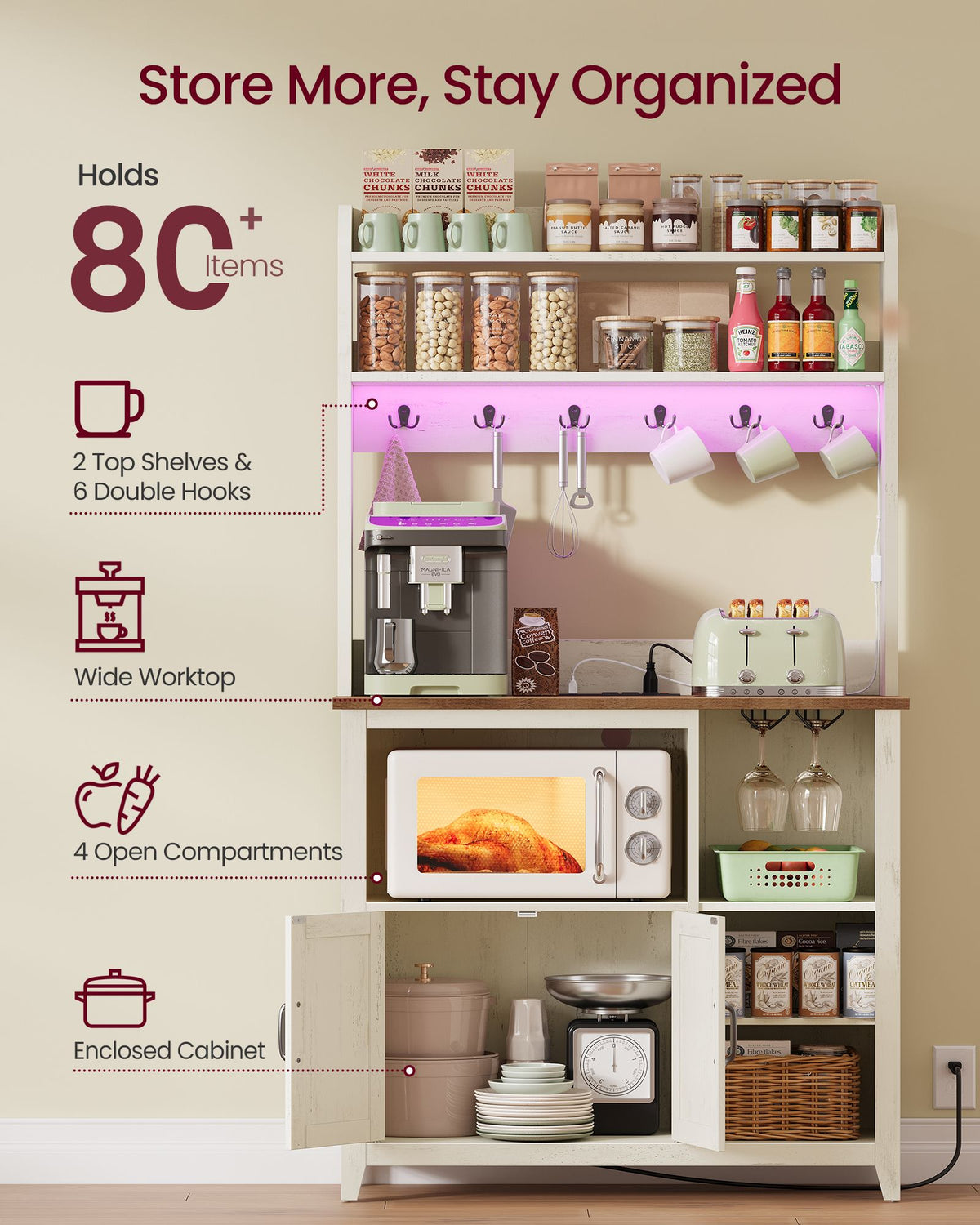 Baker's Rack - LED Lights - Power Outlet