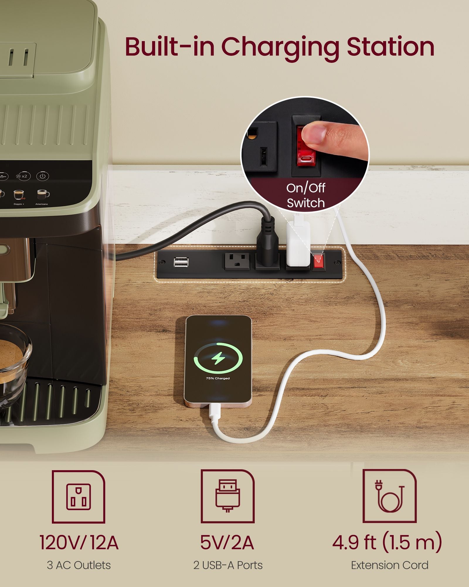 Baker's Rack with LED Lights and Power Outlet