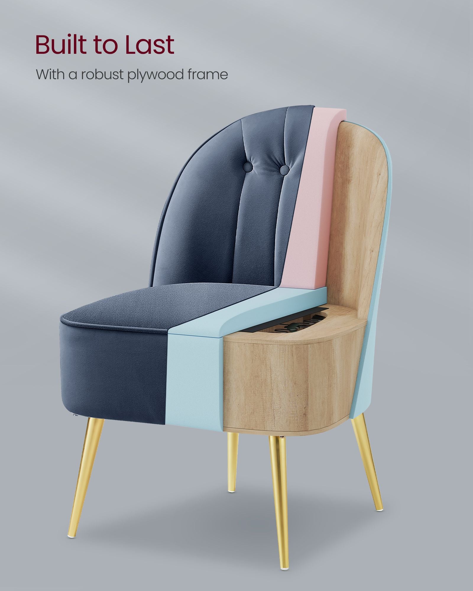 Accent Chair - Velvet Vanity Chair with Metal Legs - Shell-Shaped Back - Wide Seat - Luxury Style - Navy Blue