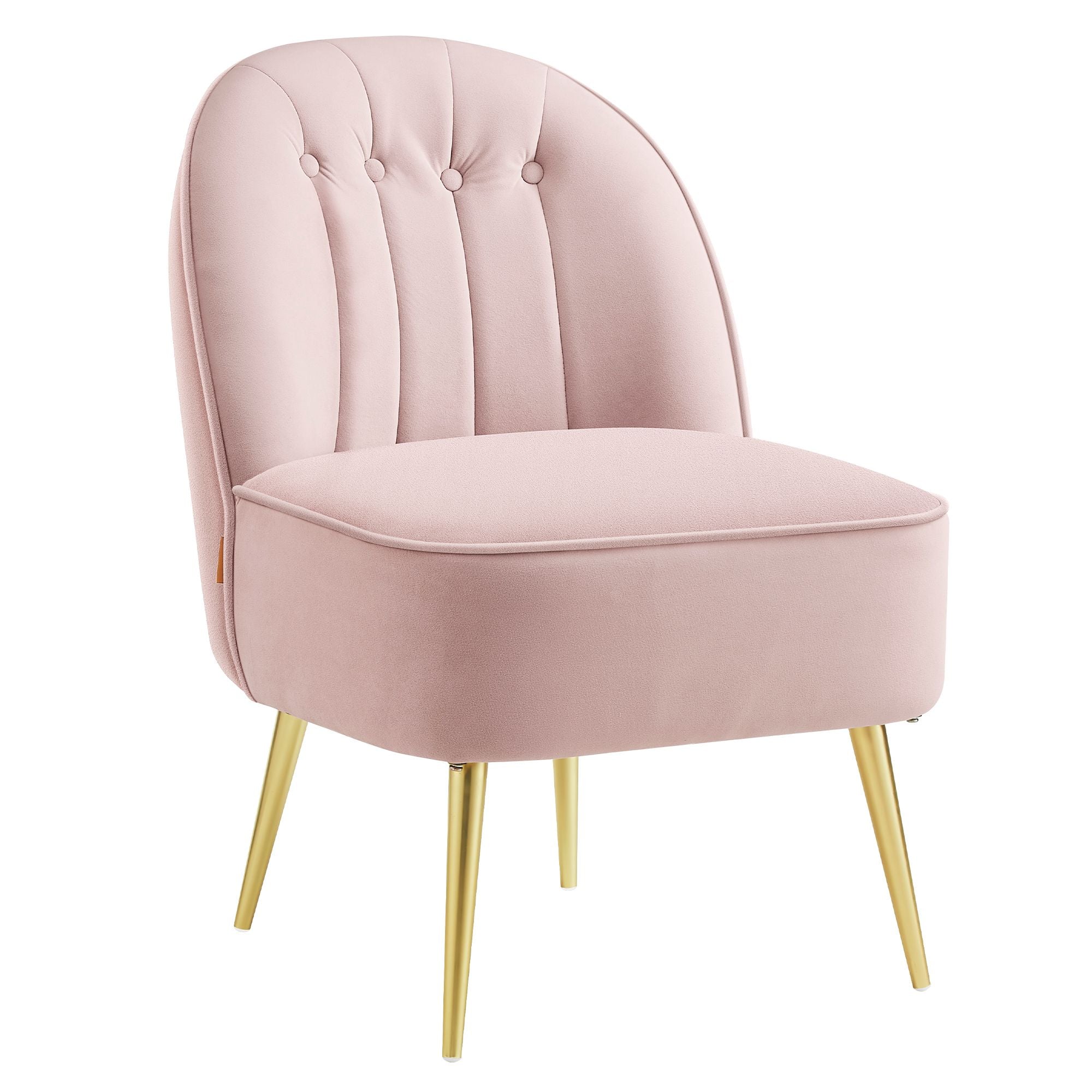 Accent Chair - Velvet Vanity Chair with Metal Legs - Shell-Shaped Back - Wide Seat - Luxury Style - Pink