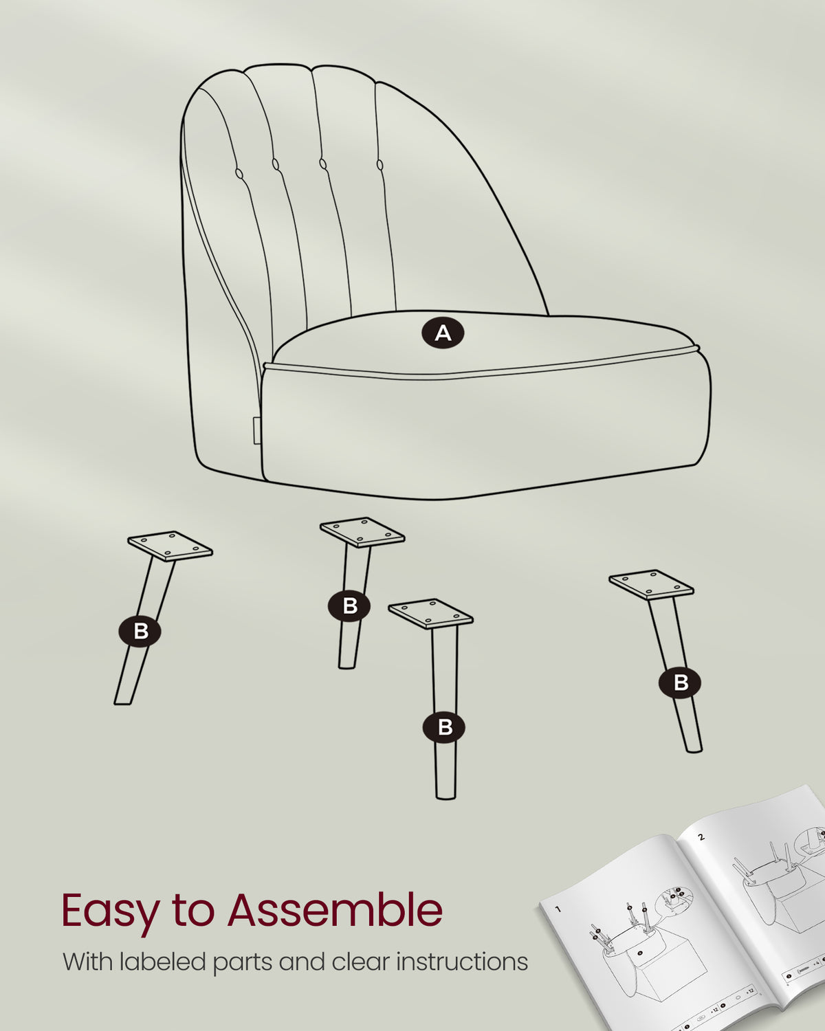 Accent Chair - Velvet Vanity Chair - Shell-Shaped Back - Metal Legs