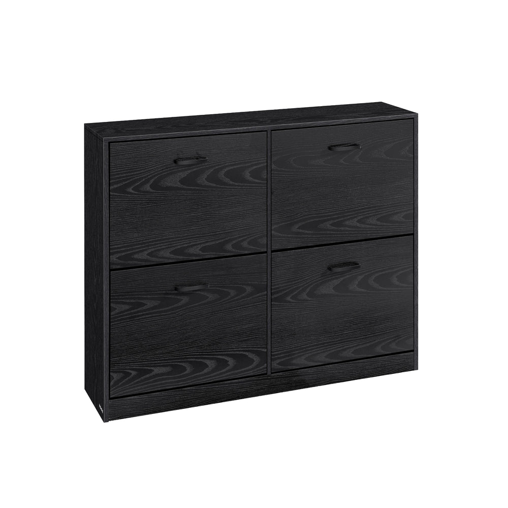 Shoe Cabinet, 4 Flip Drawers, Space-Saving, Holds 16–28 Pairs, Adjustable, Black