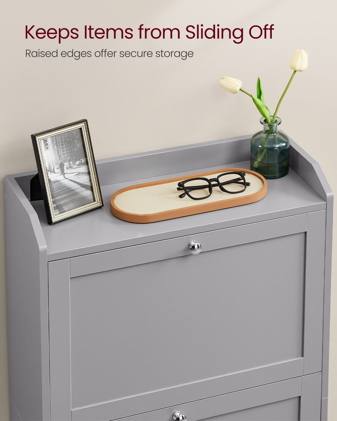 Shoe Cabinet - 3 Flip Drawers - 9.4 x 23.6 x 47.7 Inches - Dove Gray - Dove Gray