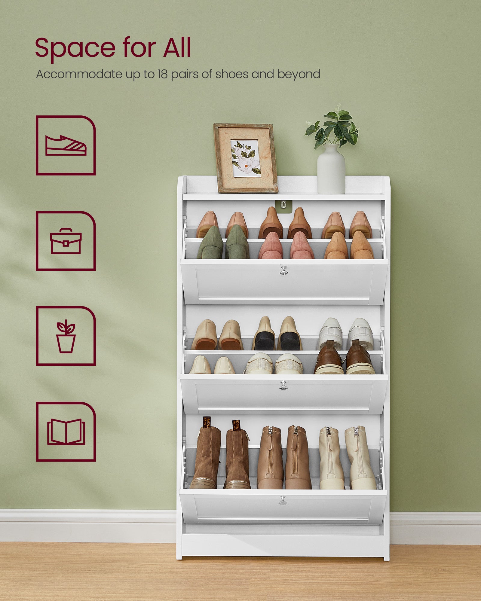 Shoe Cabinet with 3 Flip Drawers