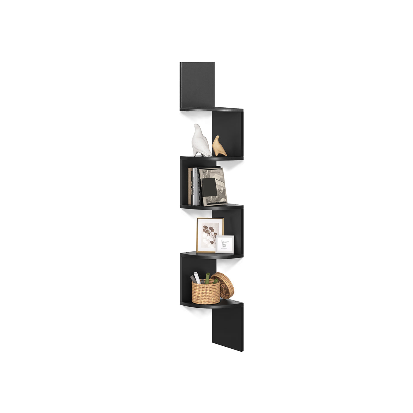 5-Tier Floating Corner Bookshelf - Ink Black