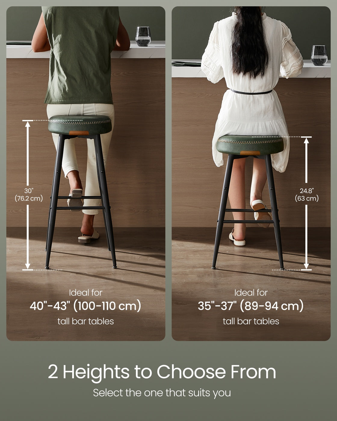EKHO Collection Counter Stools - Synthetic Leather - 24.8-Inch Tall - Set of 2