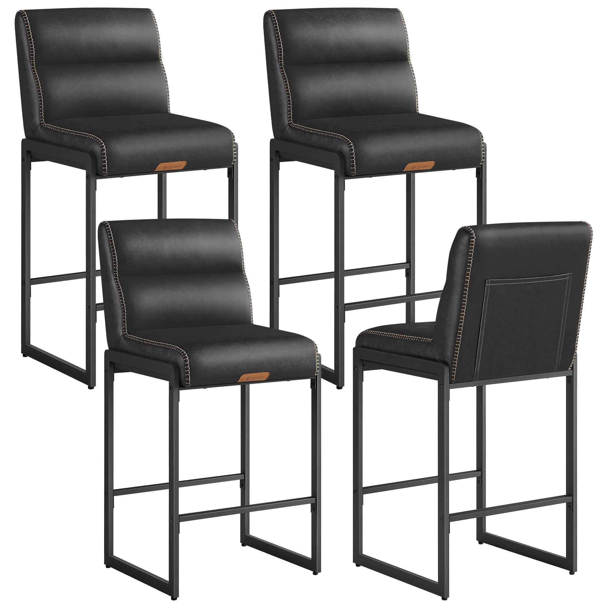 EKHO Collection - Bar Stools Set of 4 - Counter Height Stools with Backs - Ink Black - Ink Black