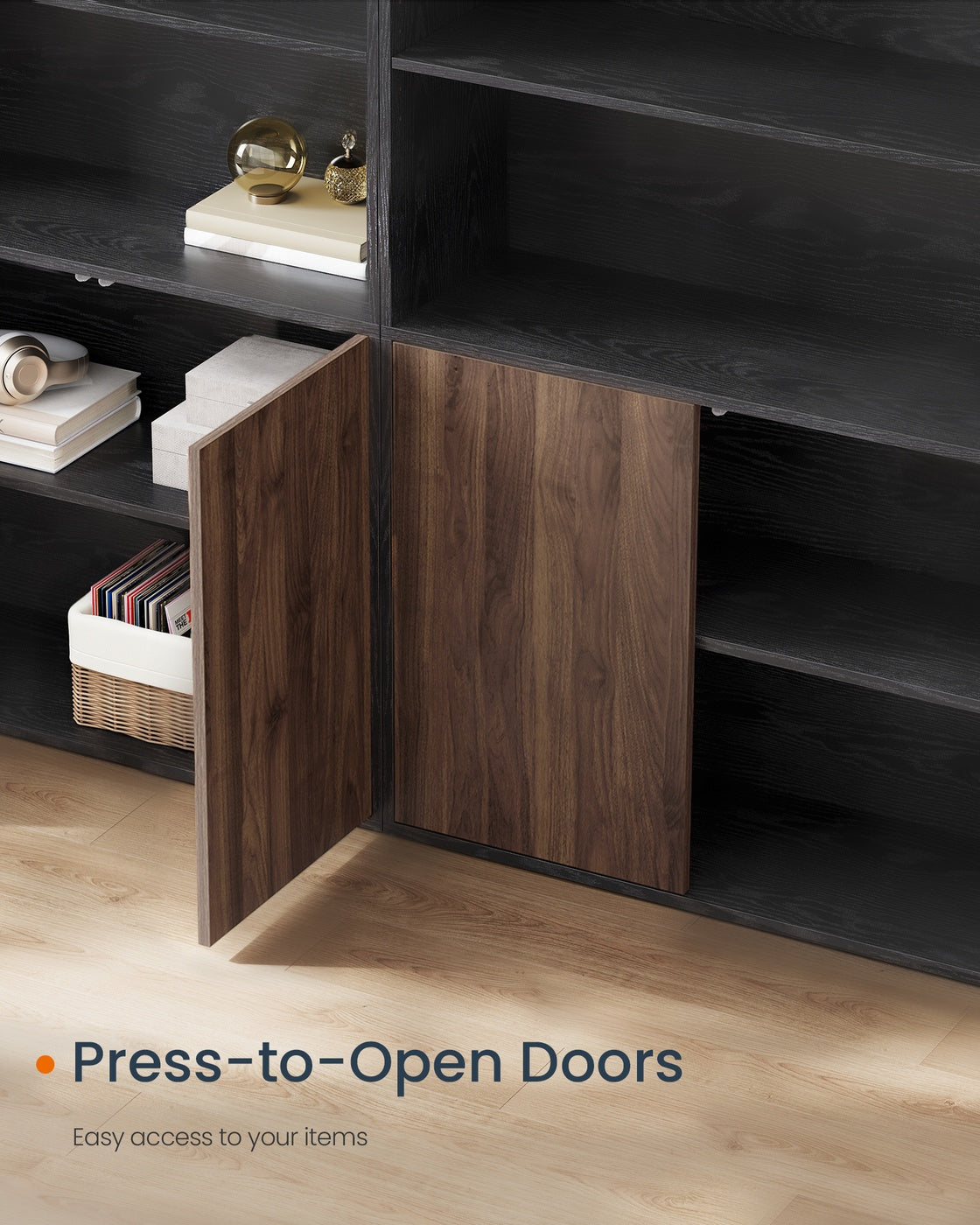 Tall Bookcase - 6-Tier - Toolless Assembly - Cabinet Door
