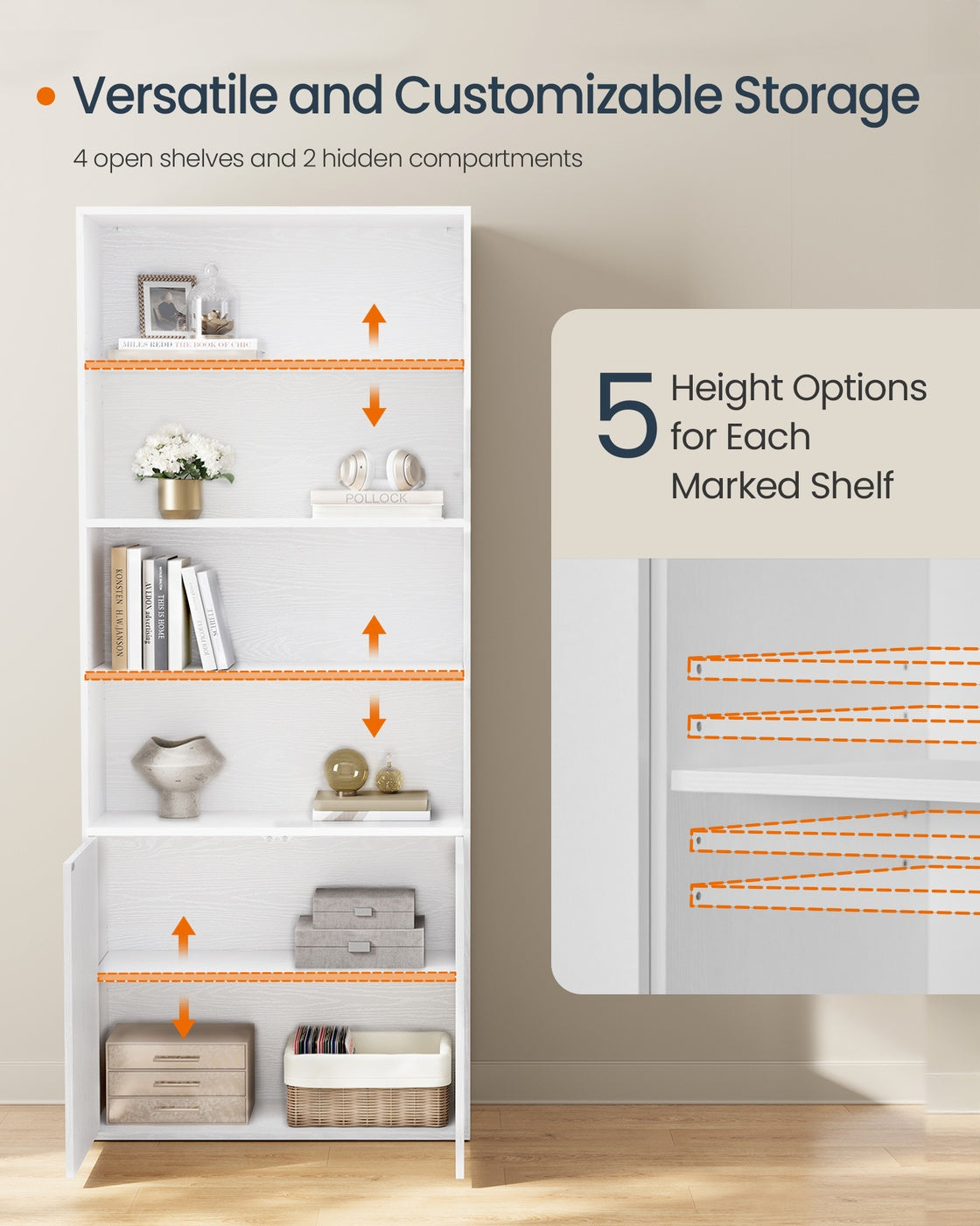 6-Tier Tall Bookcase With Cabinet Door