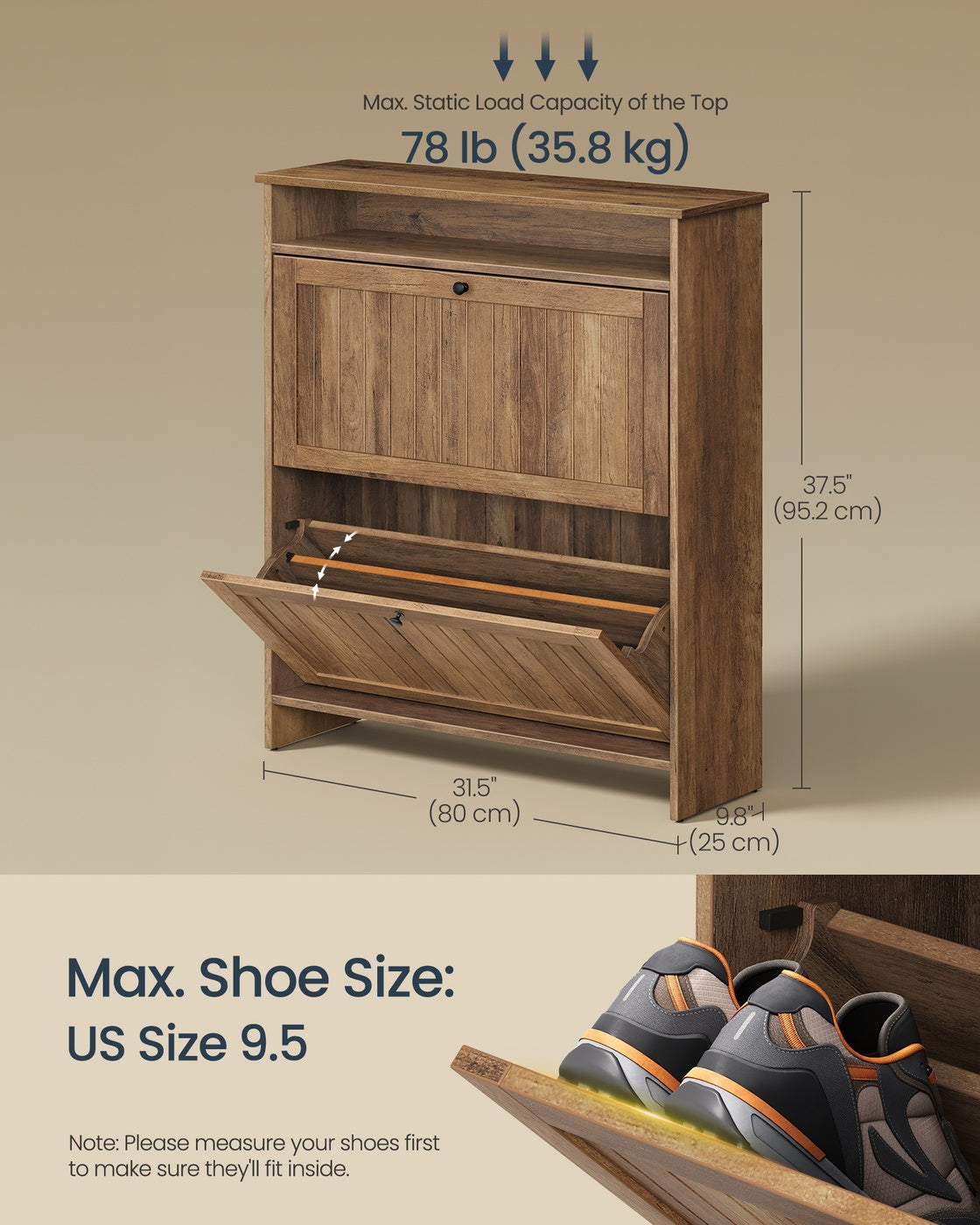 Shoe Cabinet with 2 Flip Drawers Honey Brown - Honey Brown