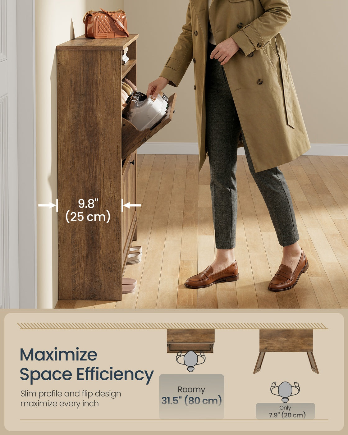 Shoe Cabinet with 2 Flip Drawers Honey Brown - Honey Brown