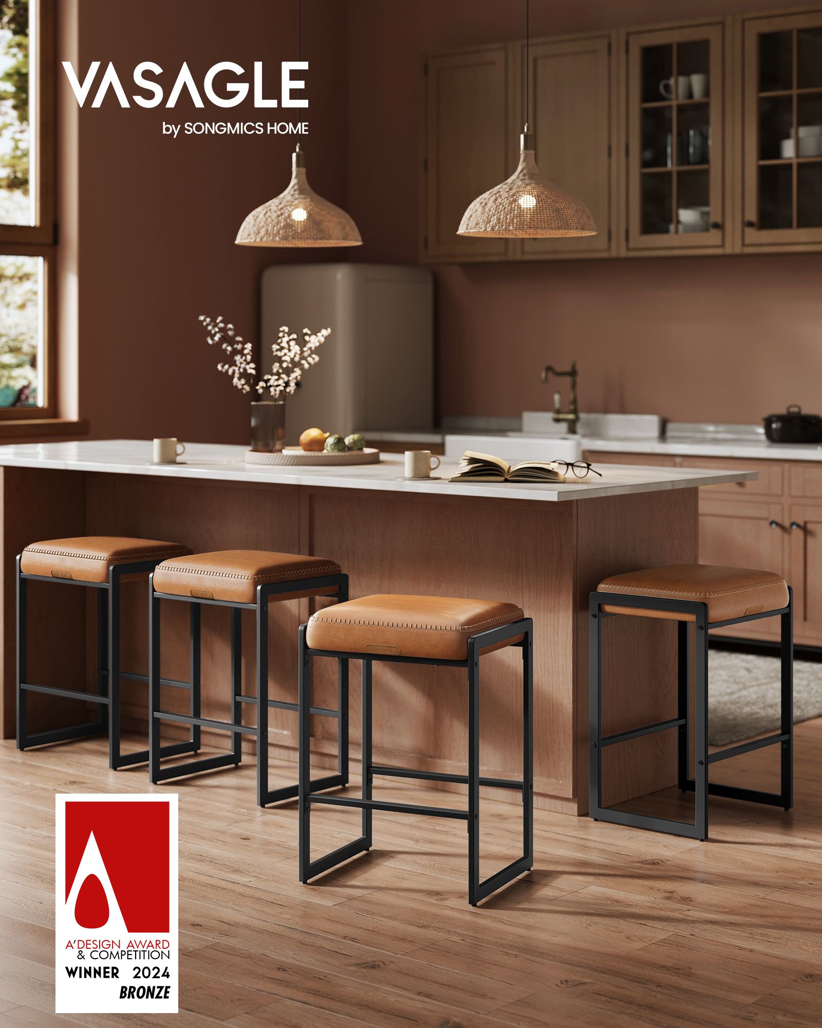 EKHO Collection Bar Stools Set of 3 - Caramel Brown