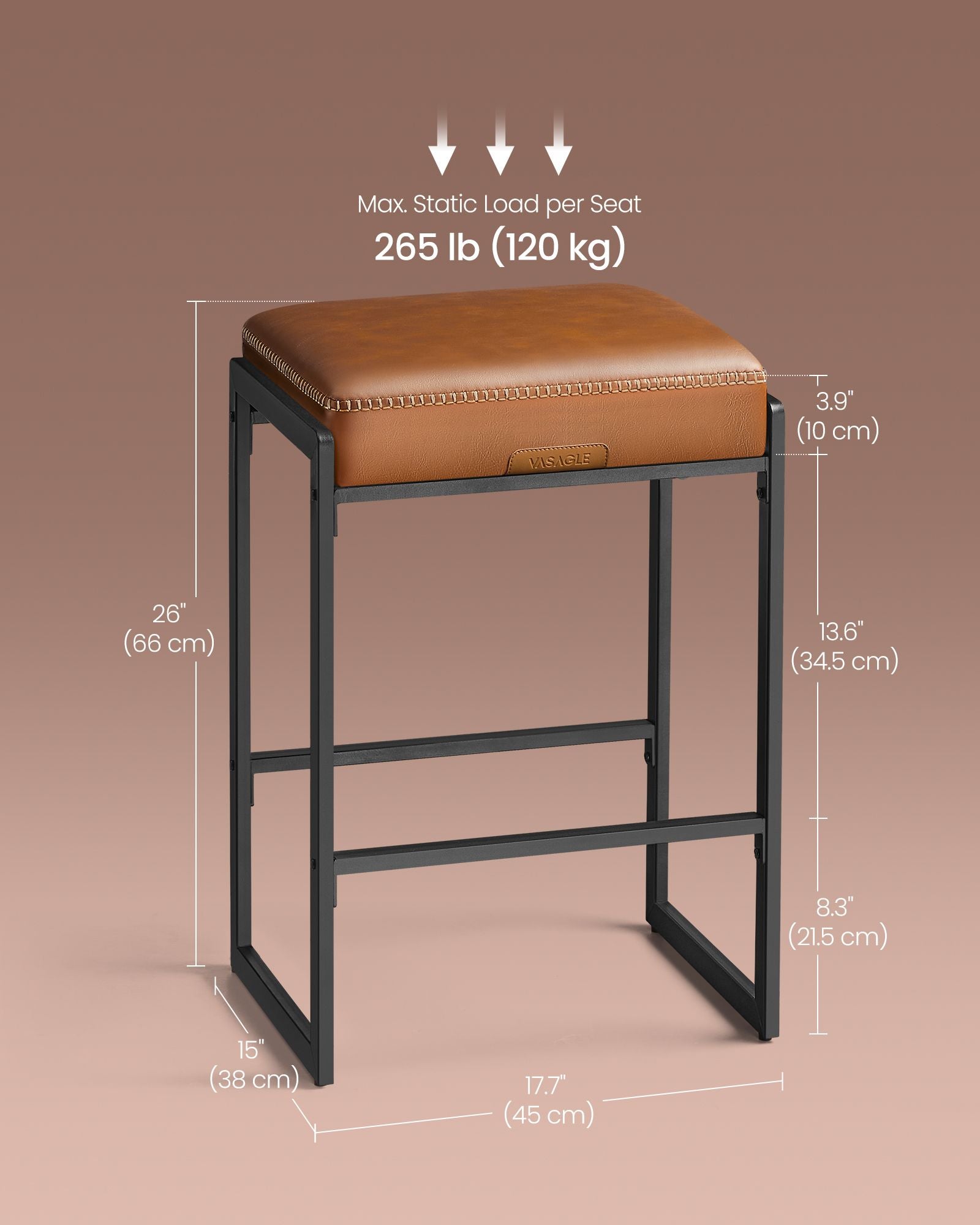 EKHO Collection Bar Stools Set of 3 - Caramel Brown