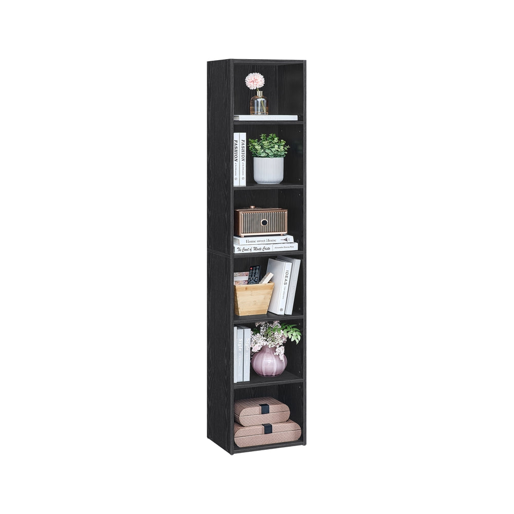 Tall Open Bookshelf - 63 Inch - Narrow With Open Storage Shelves - Black