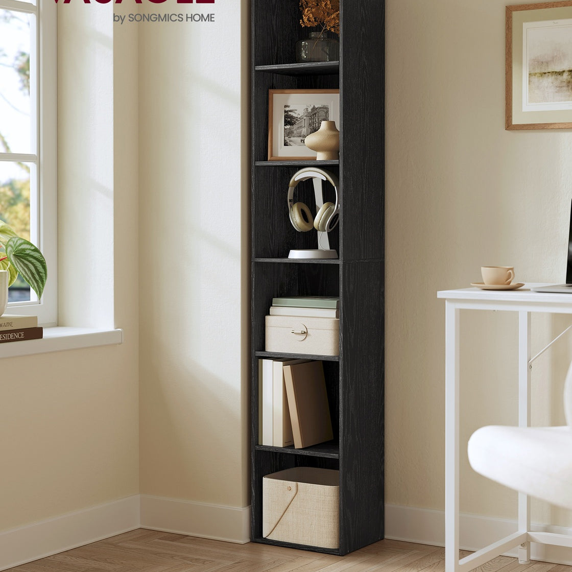Tall Open Bookshelf - 63 Inch - Narrow With Open Storage Shelves