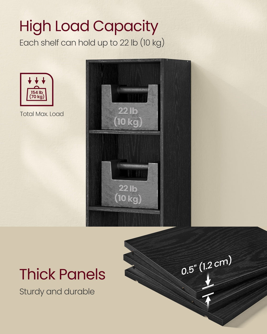 Tall Open Bookshelf - 63 Inch - Narrow With Open Storage Shelves