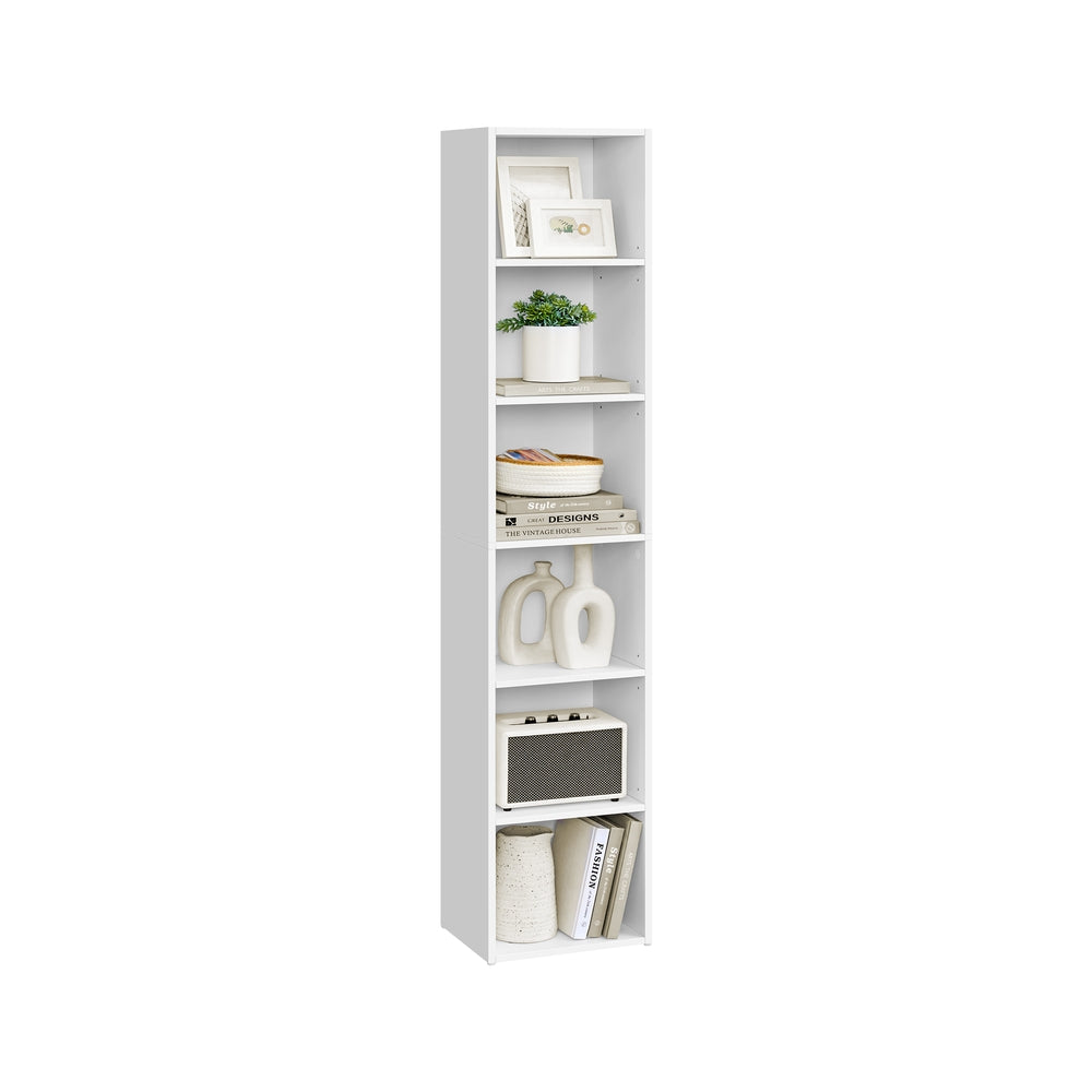 Tall Open Bookshelf - 63 Inch - Narrow With Open Storage Shelves - White