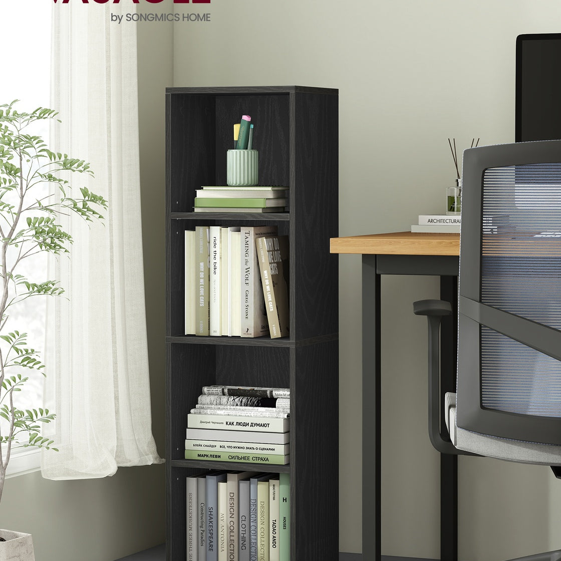 Narrow Bookshelf - 4 Tier - 42 Inch - Slim Open Storage Shelves
