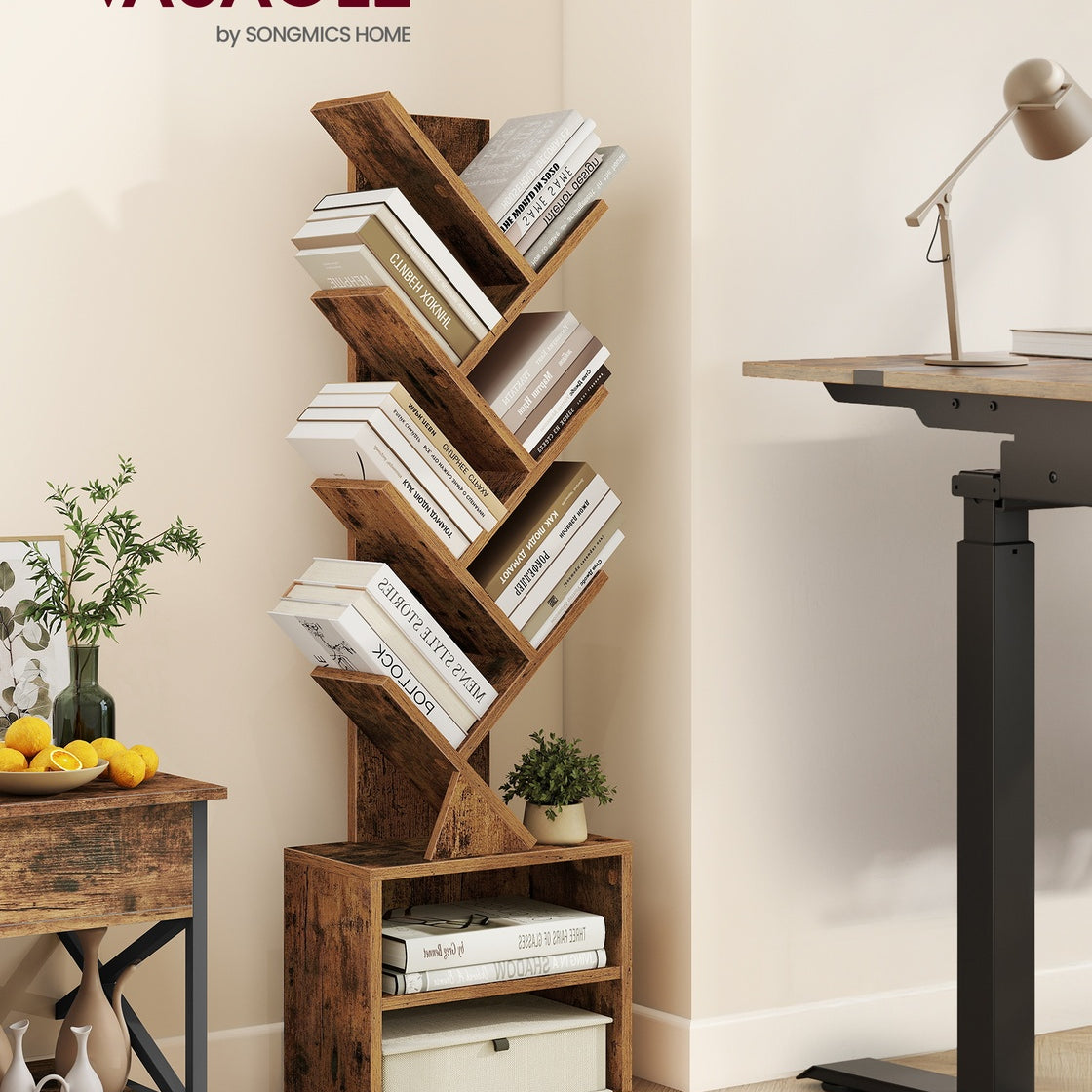 Tree-Style Bookshelf With Cabinet