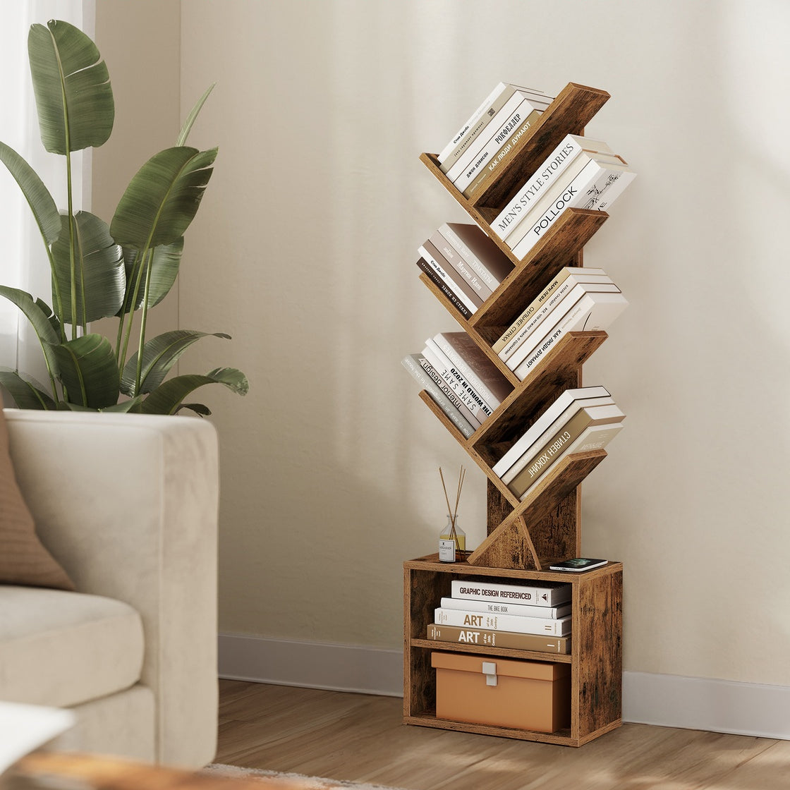 Tree-Style Bookshelf With Cabinet