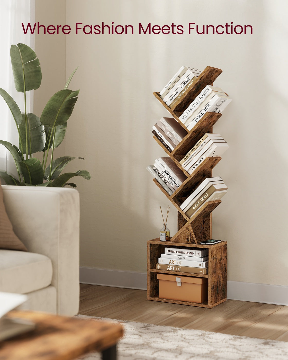 Tree-Style Bookshelf With Cabinet