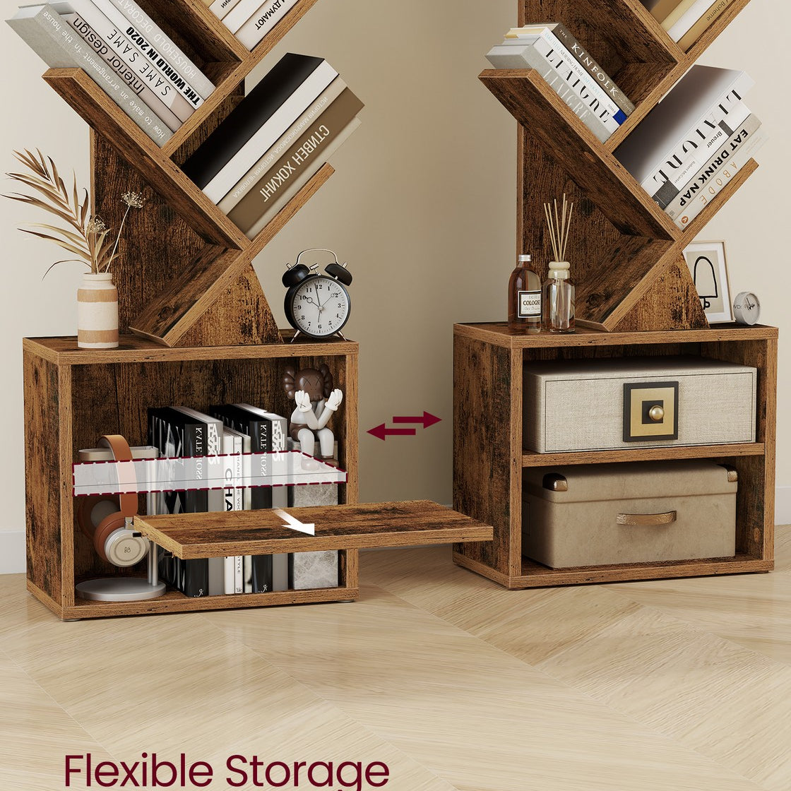 Tree-Style Bookshelf With Cabinet