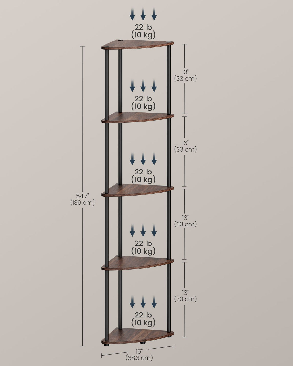 Corner Shelf - Superfast Toolless Assembly - 5-Tier Corner Standing Shelf - Corner Shelf Stand
