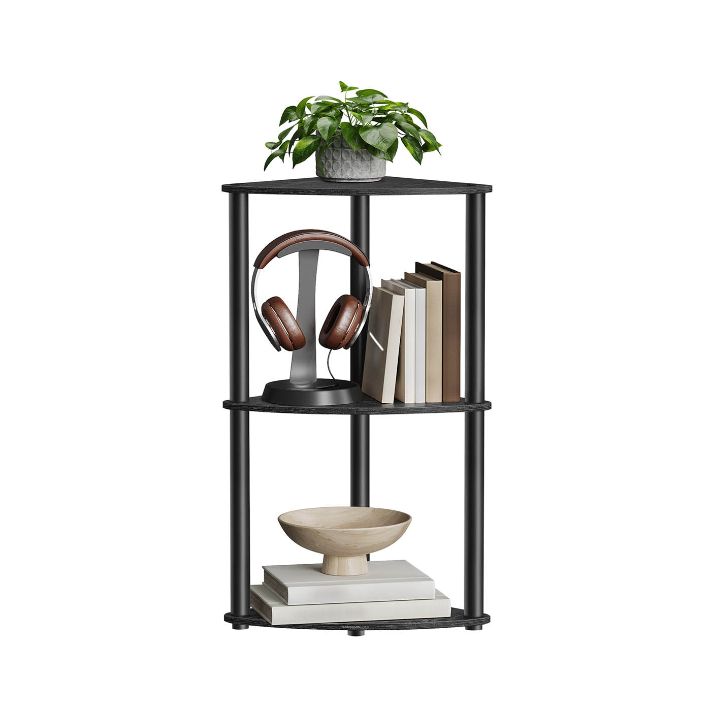 Superfast Toolless Assembly Corner Shelf Stand 3-Tier Rustic Brown - Ink Black