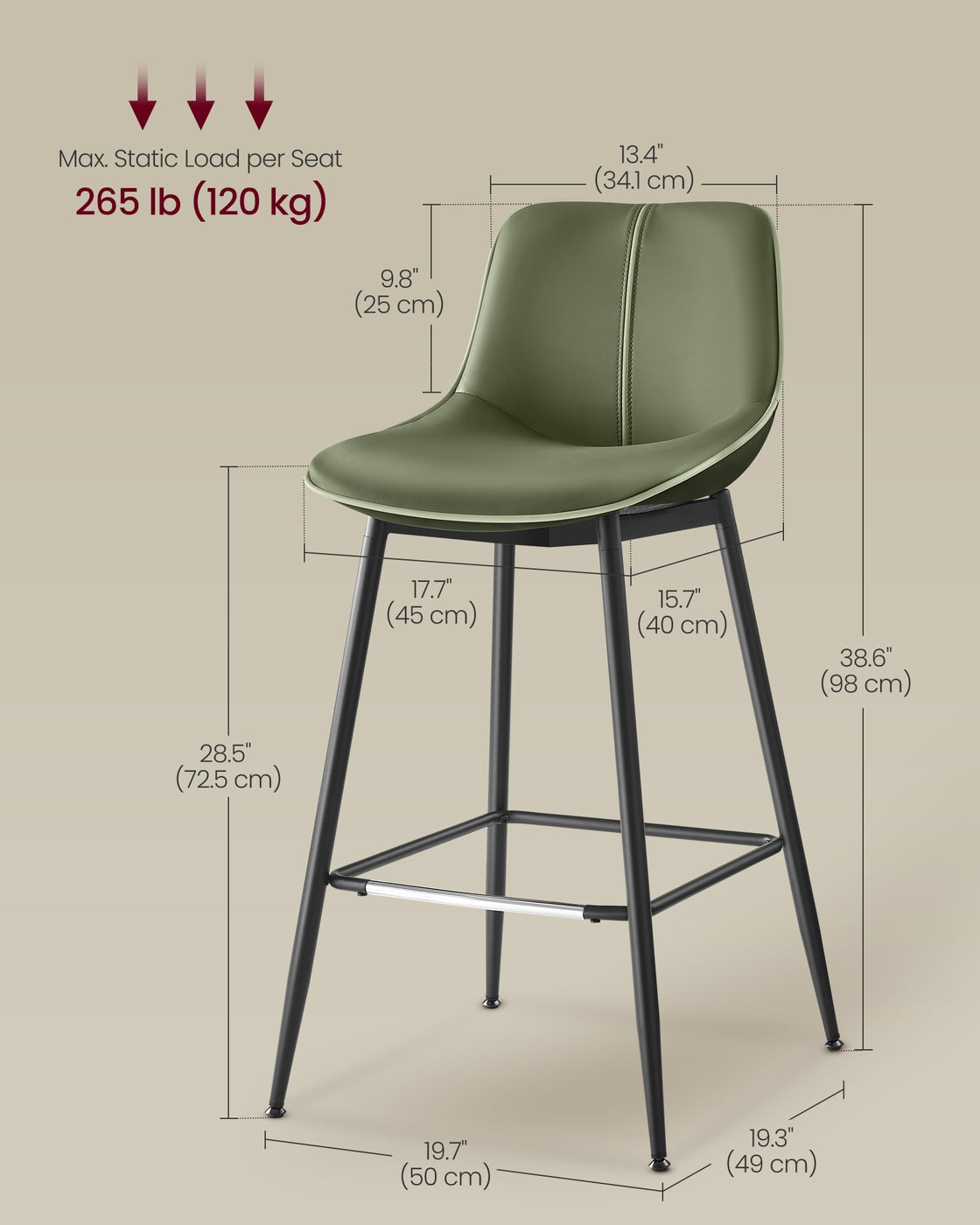 Counter Height Bar Stools - With Back - Set of 2