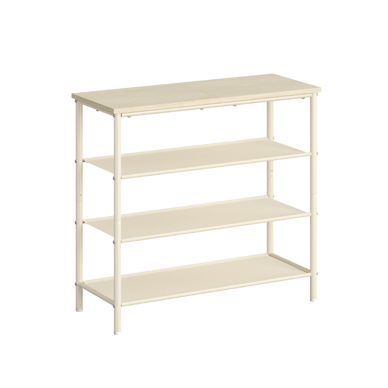 4 Tier Shoe Storage Rack for 9-12 Pairs of Shoes - Natural Beige, Pearl White