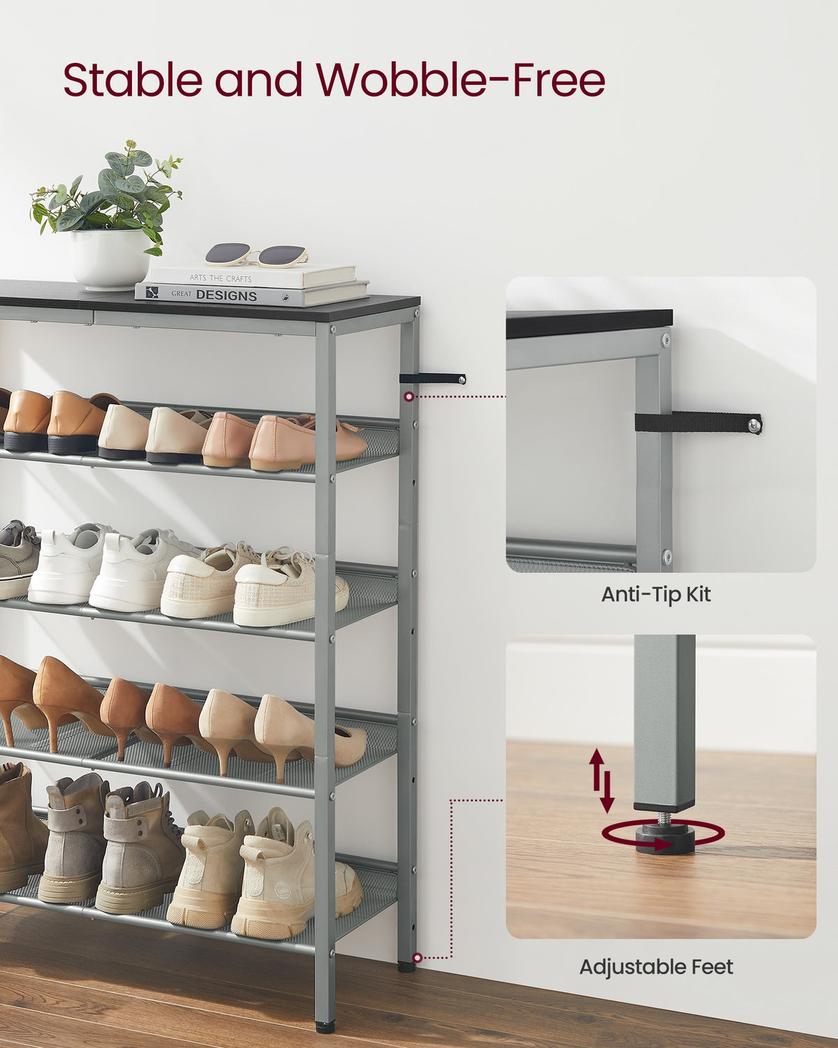 Shoe Rack - 5-Tier - Narrow Design - for Entryway