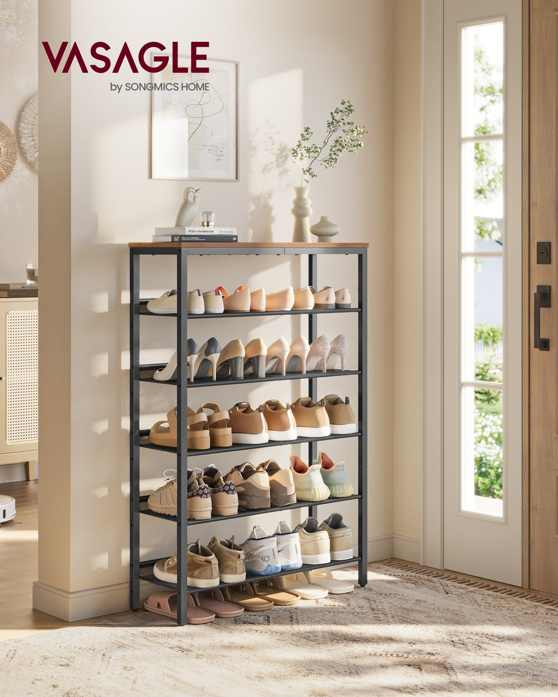 Adjustable Shoe Rack with Storage Shelves for Entryway