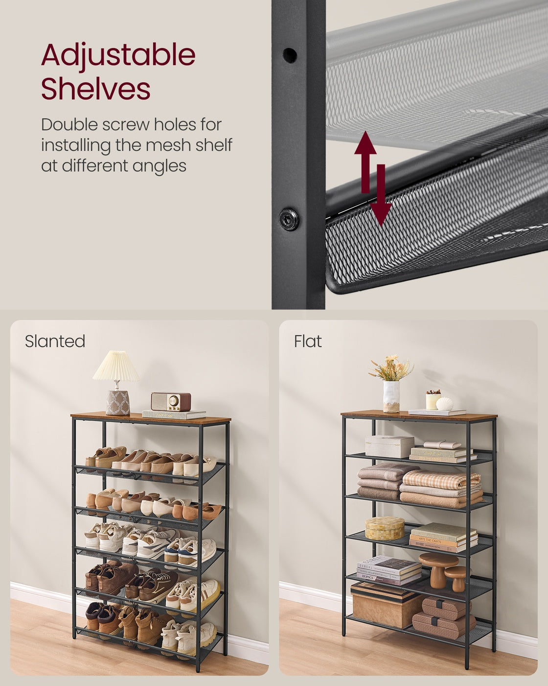 Adjustable Shoe Rack with Storage Shelves for Entryway