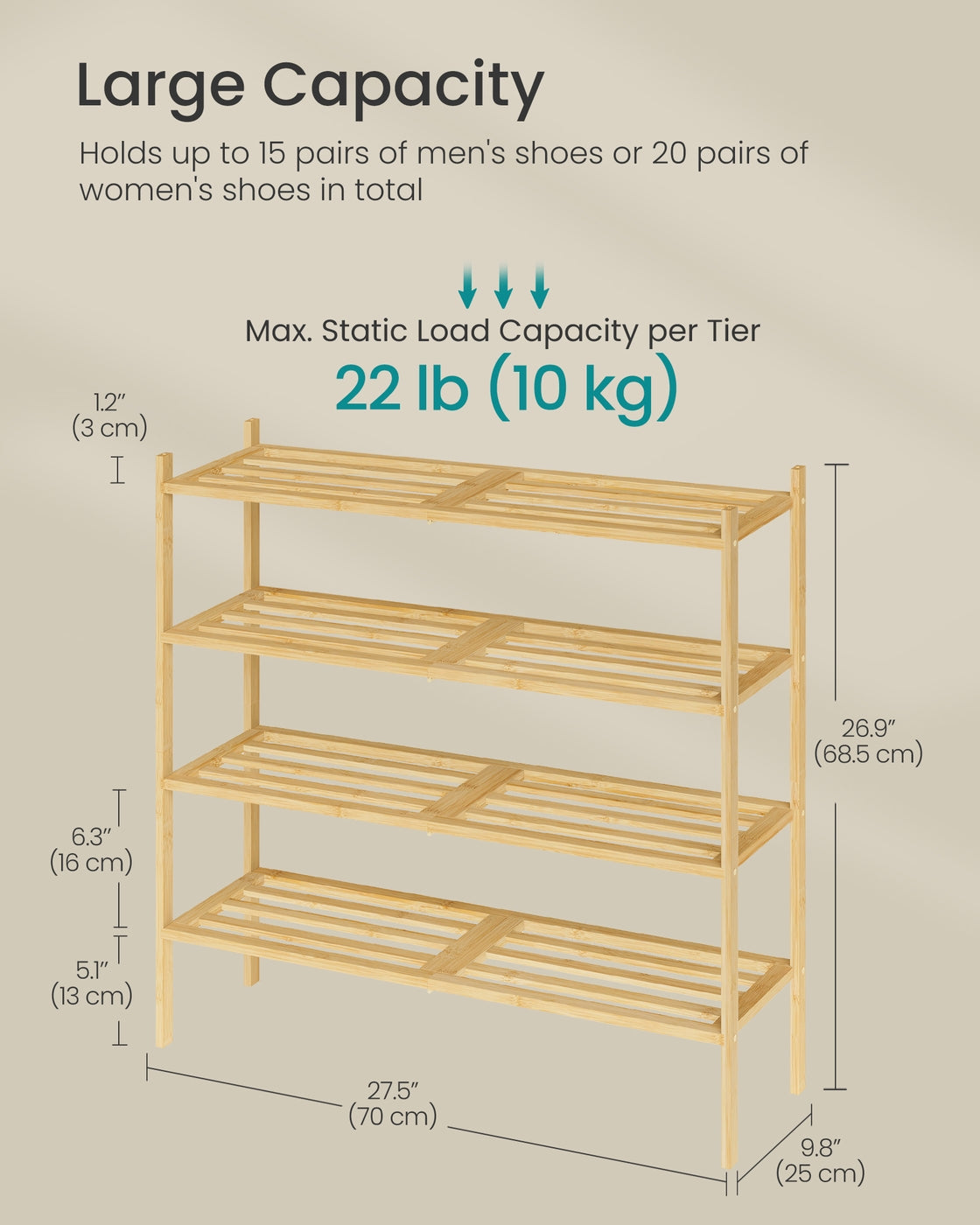 4-Tier Stackable Bamboo Shoe Rack for Closet & Entryway
