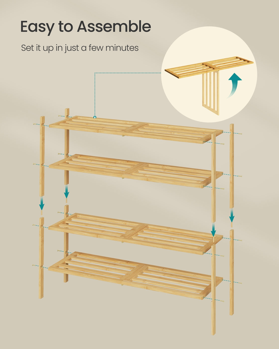 4-Tier Stackable Bamboo Shoe Rack for Closet & Entryway