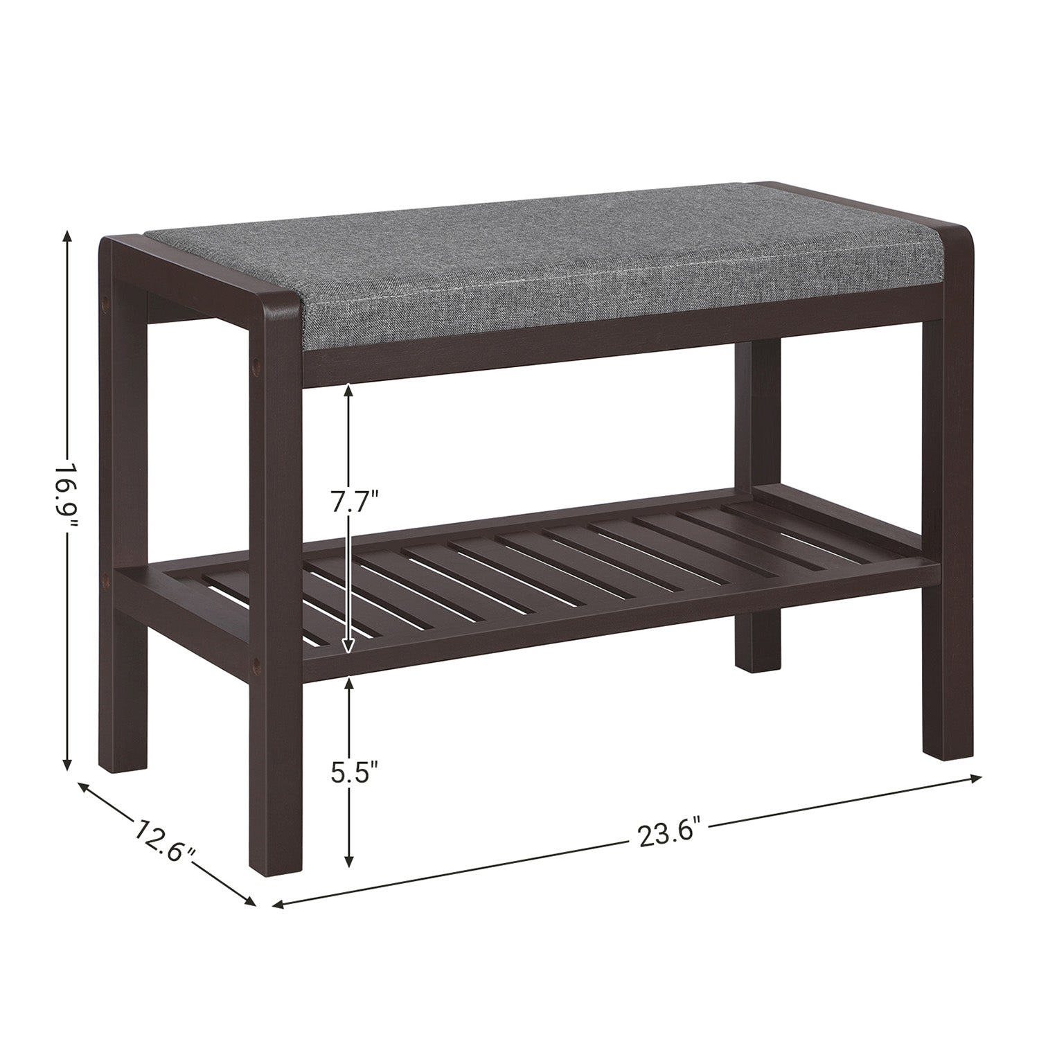 Shoe Rack Bench with Cushion Upholstered Padded Seat - Gray, Brown