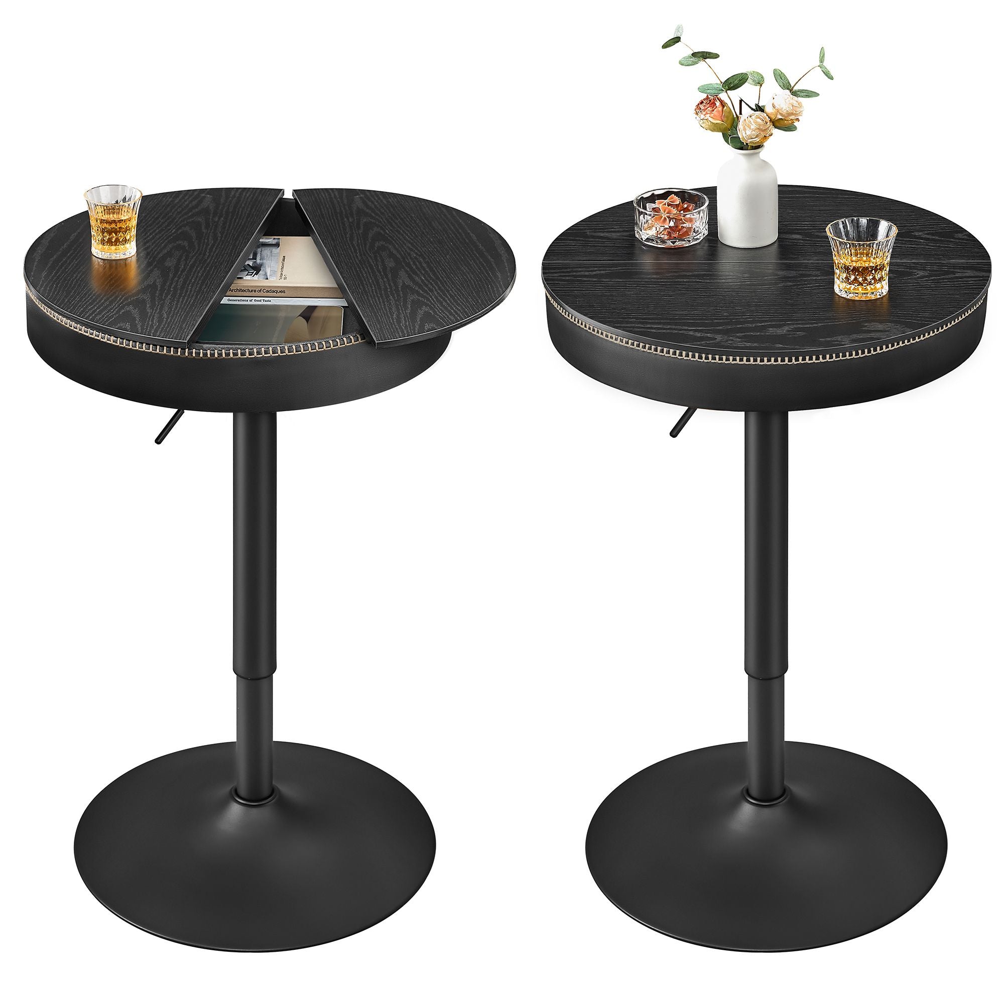 EKHO Collection - Height Adjustable Bar Table Set of 2 - Ebony Black, Ink Black