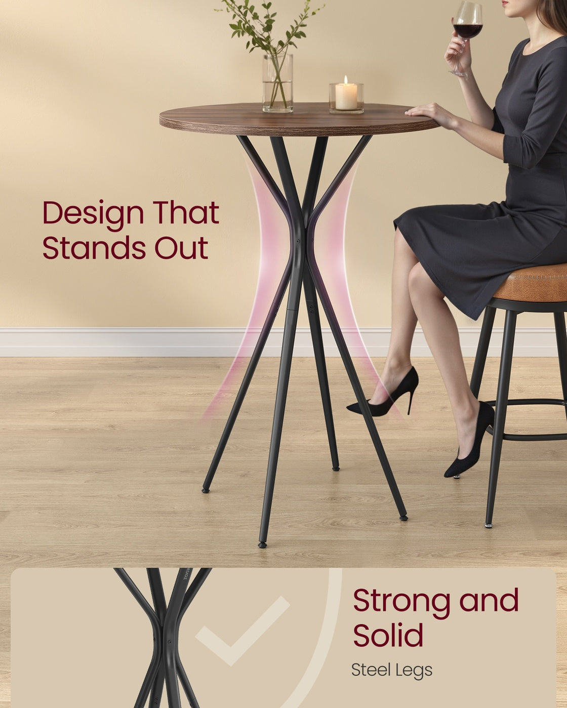 Round Bar Table - Cocktail High-Top - 41 Inch - Steel Frame